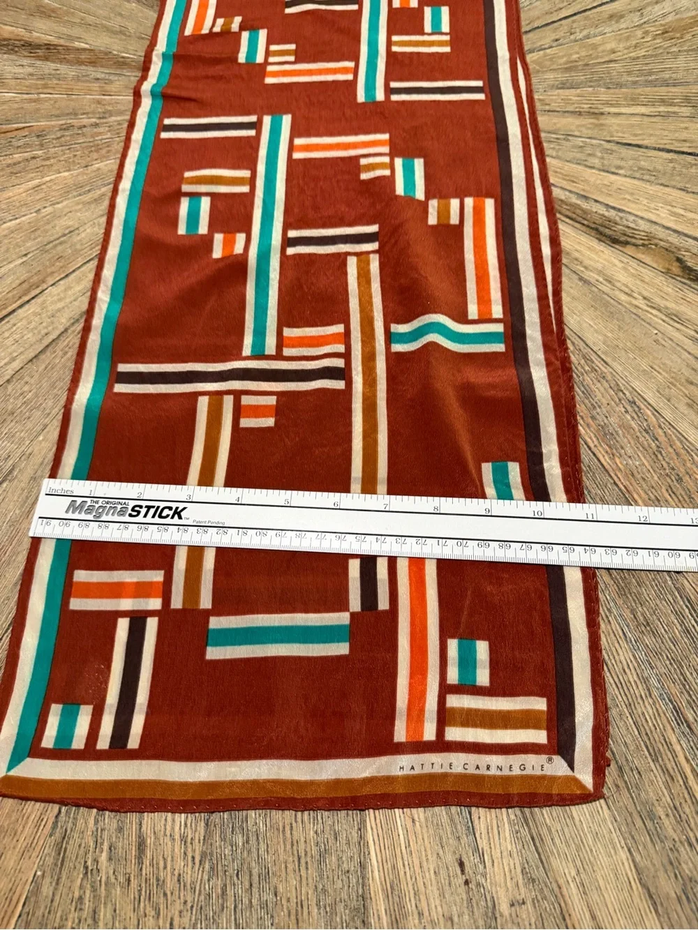 Vintage Hattie Carnegie Silk Scarf Mod Geometric Rust Orange MCM Fall color
